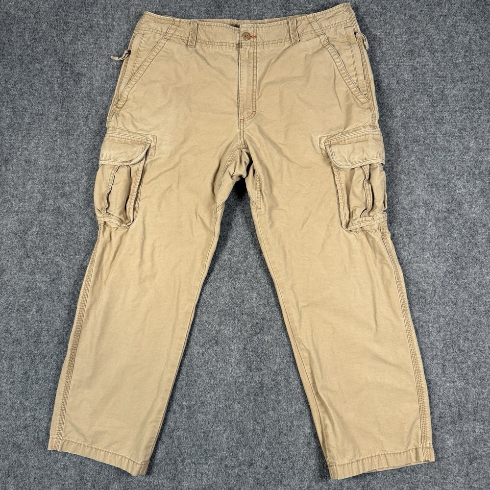 L.L. Bean Mens Cargo Pants 38x30 Tan Khaki Natural Fit Ripstop Cotton Outdoors